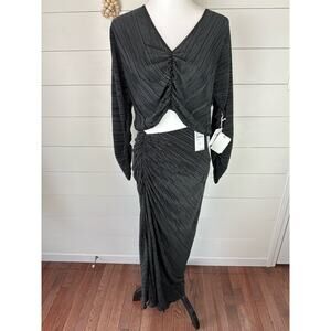 NWT Good American Always Fits Plisse Ruched Set Black XXS/XS